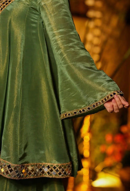 Cosmos Gold Zari Silk Sharara Set with Mirror Work Dupatta