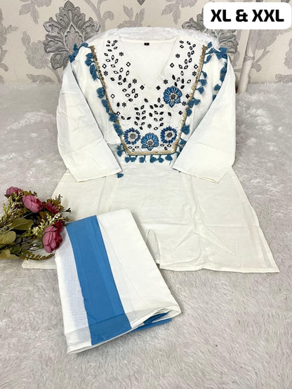 Natural Flax Cotton Mirror Work Co-ord Set