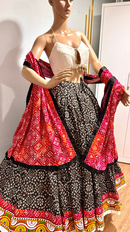 Garba Glam Black Bandhani Chaniya Choli with Designer Shell Blouse