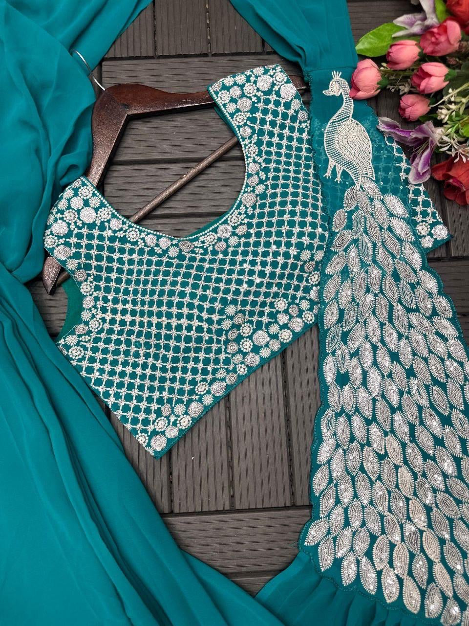 Peacock Embroidered Ready To Wear Saree