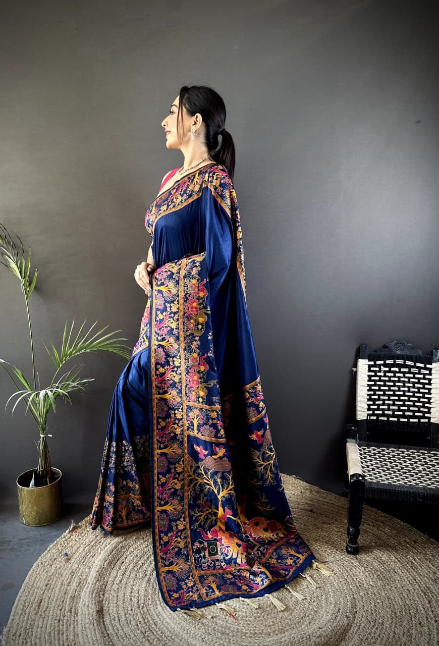 Pashmina Kashmiri Meenakari Silk Saree | Luxury Handwoven
