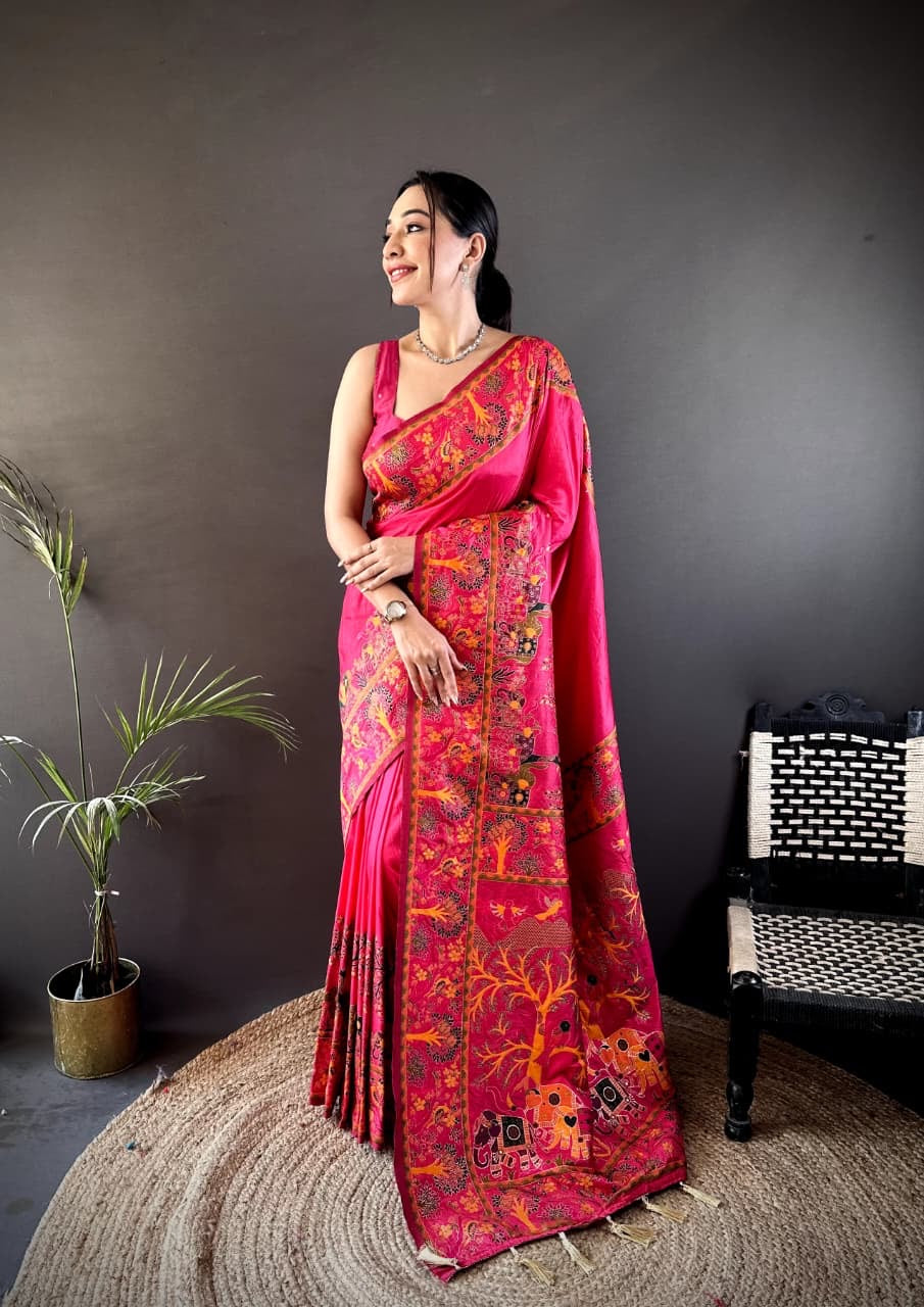 Pashmina Kashmiri Meenakari Silk Saree | Luxury Handwoven