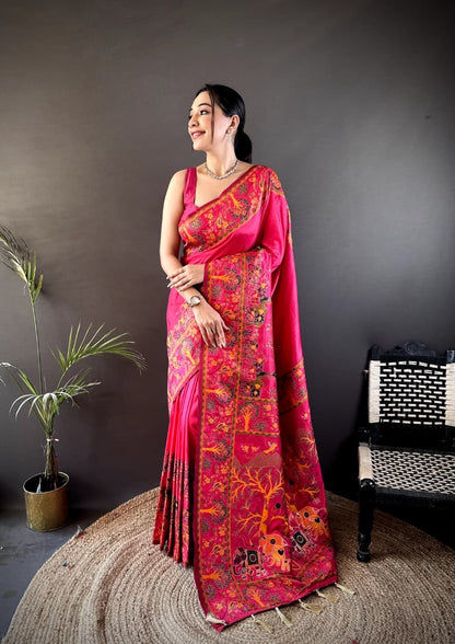 Pashmina Kashmiri Meenakari Silk Saree | Luxury Handwoven