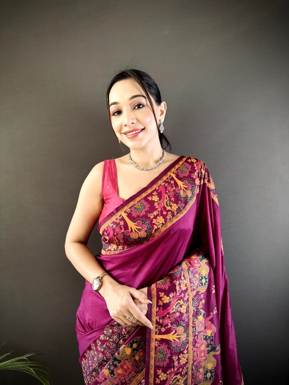 Pashmina Kashmiri Meenakari Silk Saree | Luxury Handwoven