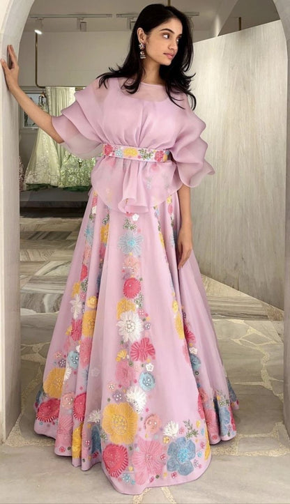 Pink Floral Indo-Western Lehenga Set