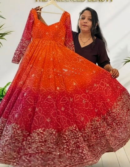 Designer Faux Georgette Embroidered Anarkali Suit Set