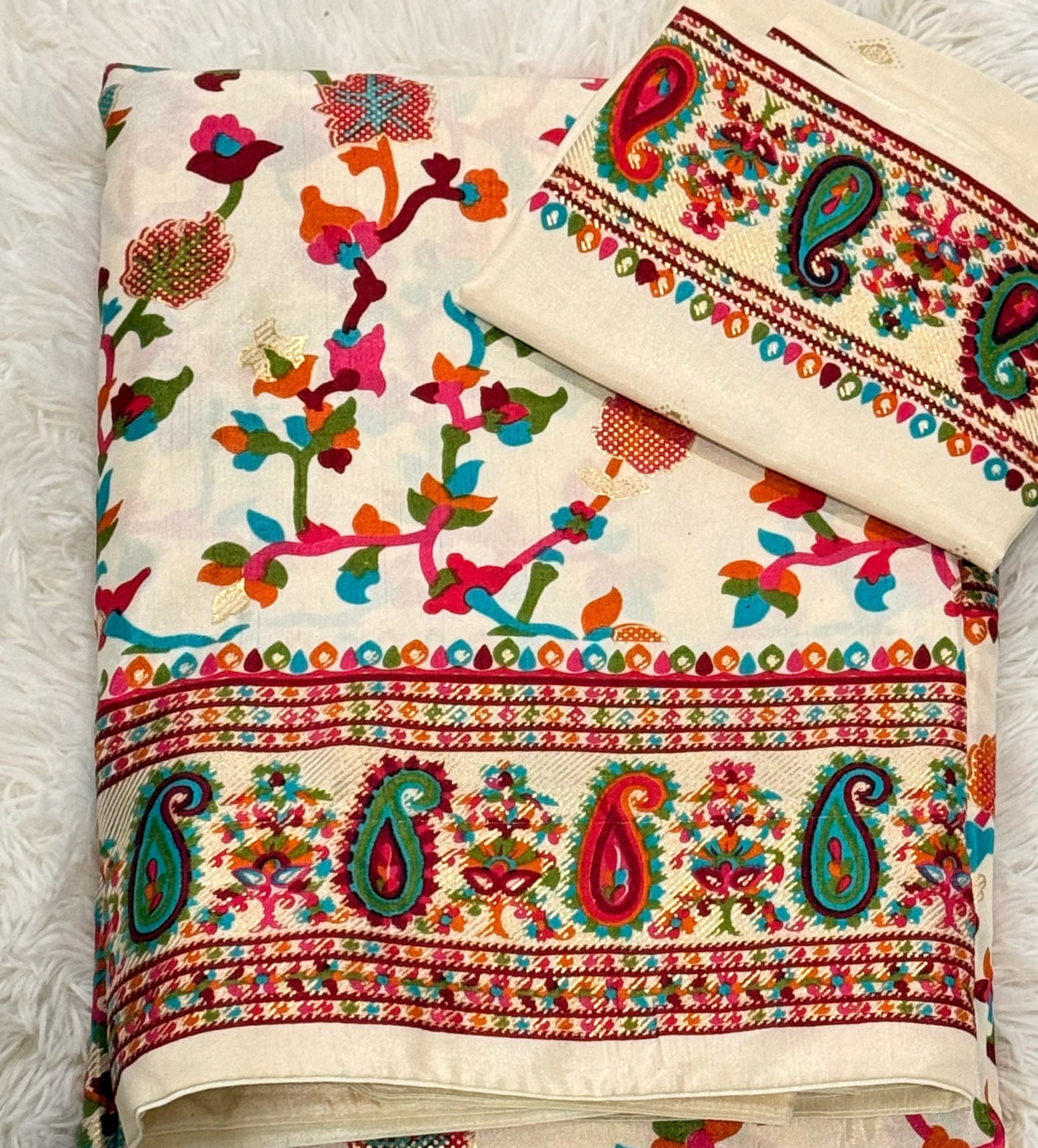 Pashmina Jamewar Silk Saree | Foil Print Pashmina Design