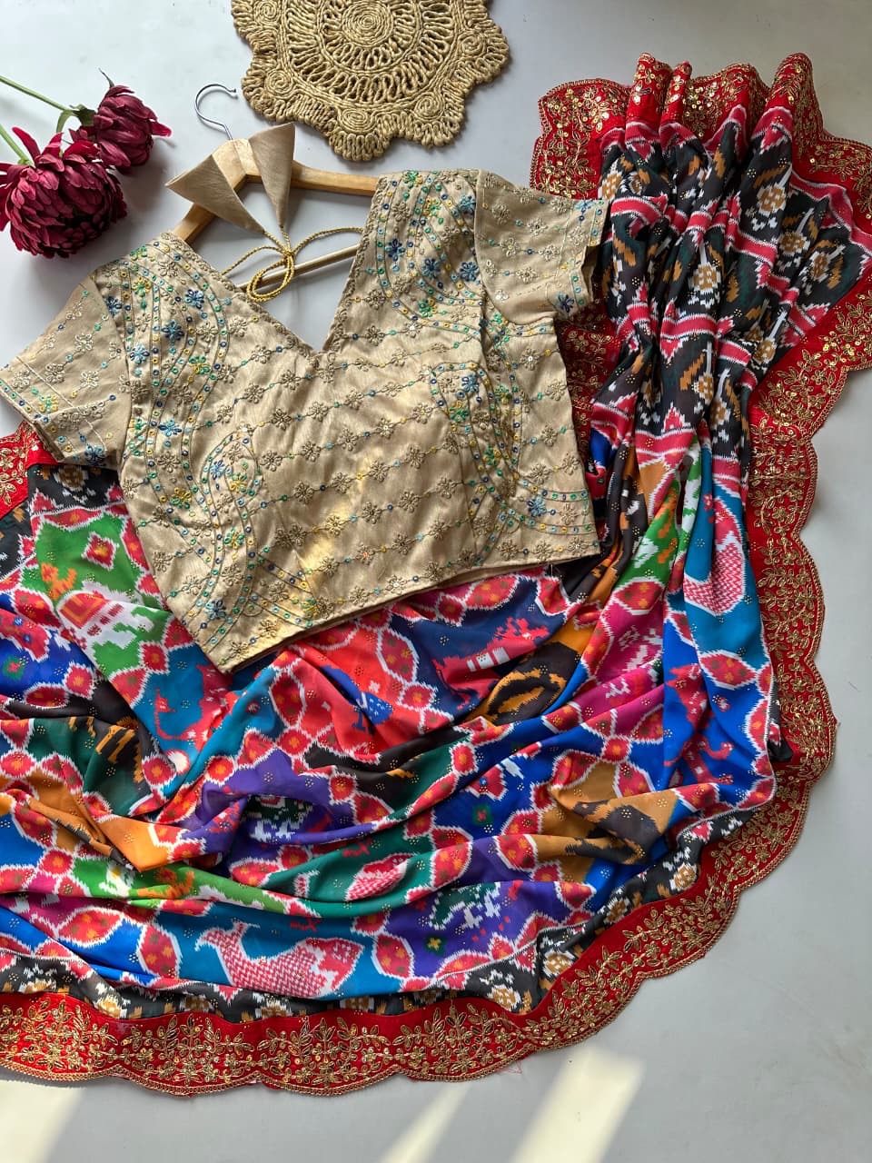 Bollywood Inspired Patola Print Georgette Sequins Saree with Swarovski Work