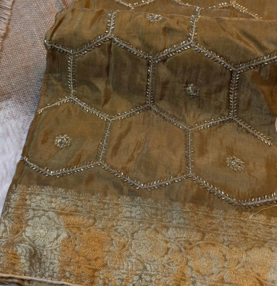 Honeycomb Handwork Soft Silk Blend Saree with Zari Border