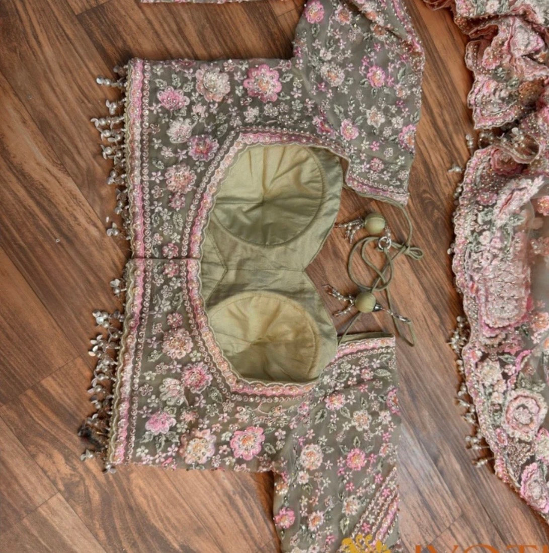 Decorative floral-patterned fabric on a wooden floor