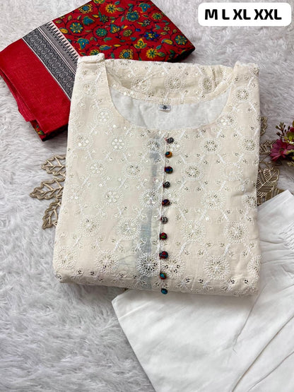 Pure Chikankari Cotton Anarkali Kurti Set with Pants & Chanderi Dupatta – Summer Ethnic Wear