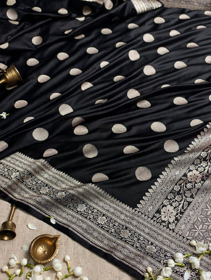Banarasi Mashroo Katan Silk Saree with Buti Design