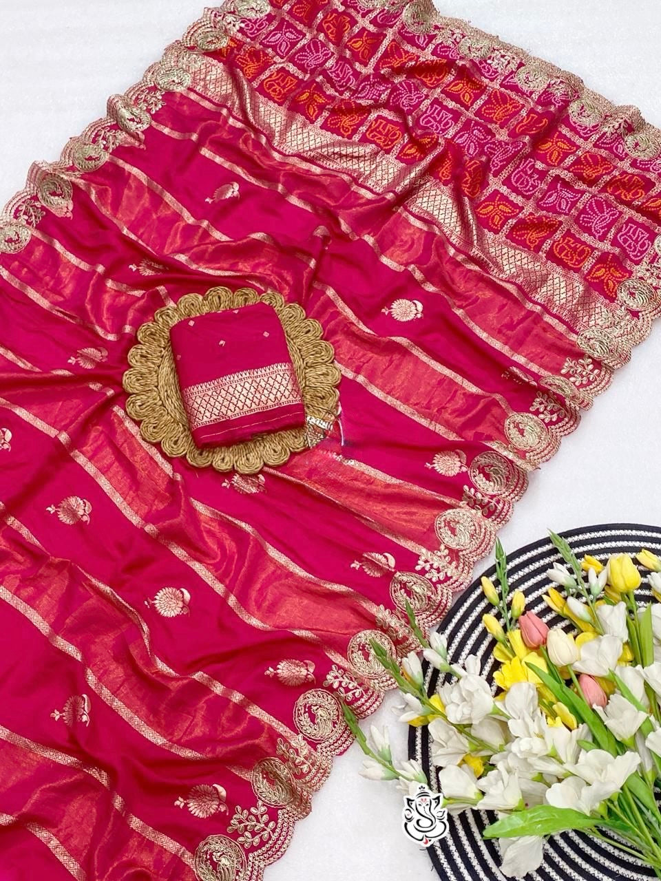 Premium Dola Viscose Bandhej Saree