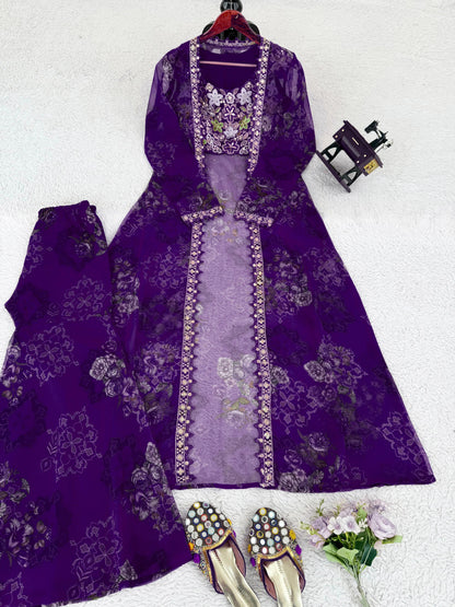 Designer Silk Sharara Set with Embroidered Shrug & Blouse