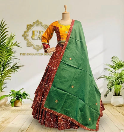 Pure Ikkat Cotton Navratri Lehenga Choli with Mirror Work Blous