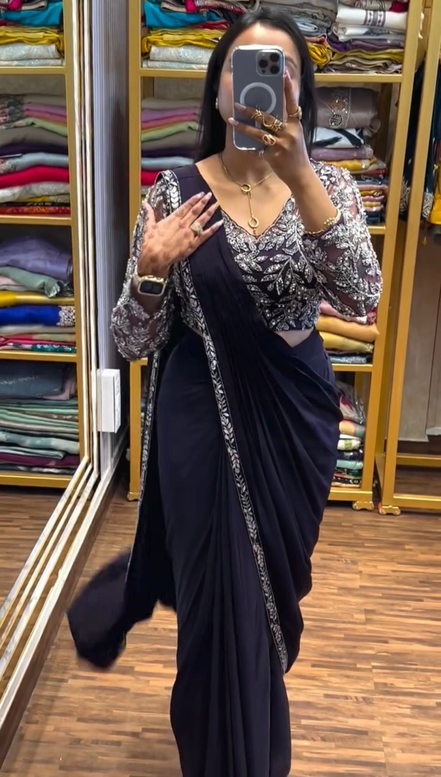 Ready to Wear Drape Saree with Embroidered Blouse & Waist Belt