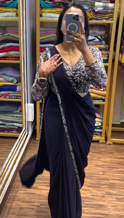 Ready to Wear Drape Saree with Embroidered Blouse & Waist Belt
