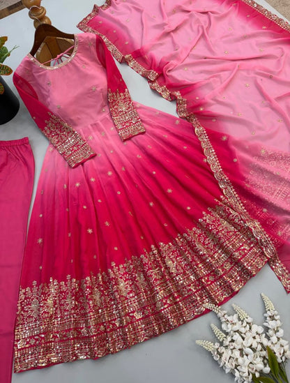 Festive Trending Designer Georgette Gown Set with Sequin Embroidery