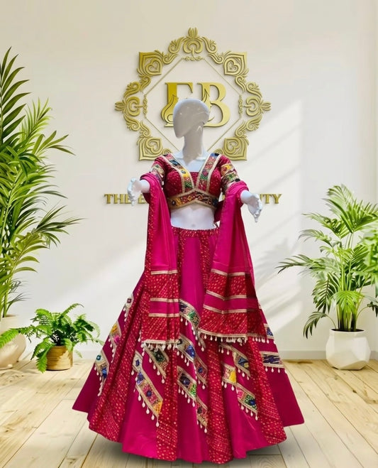 Pure Jaam Cotton Mirror work Bandhani Chaniya Choli