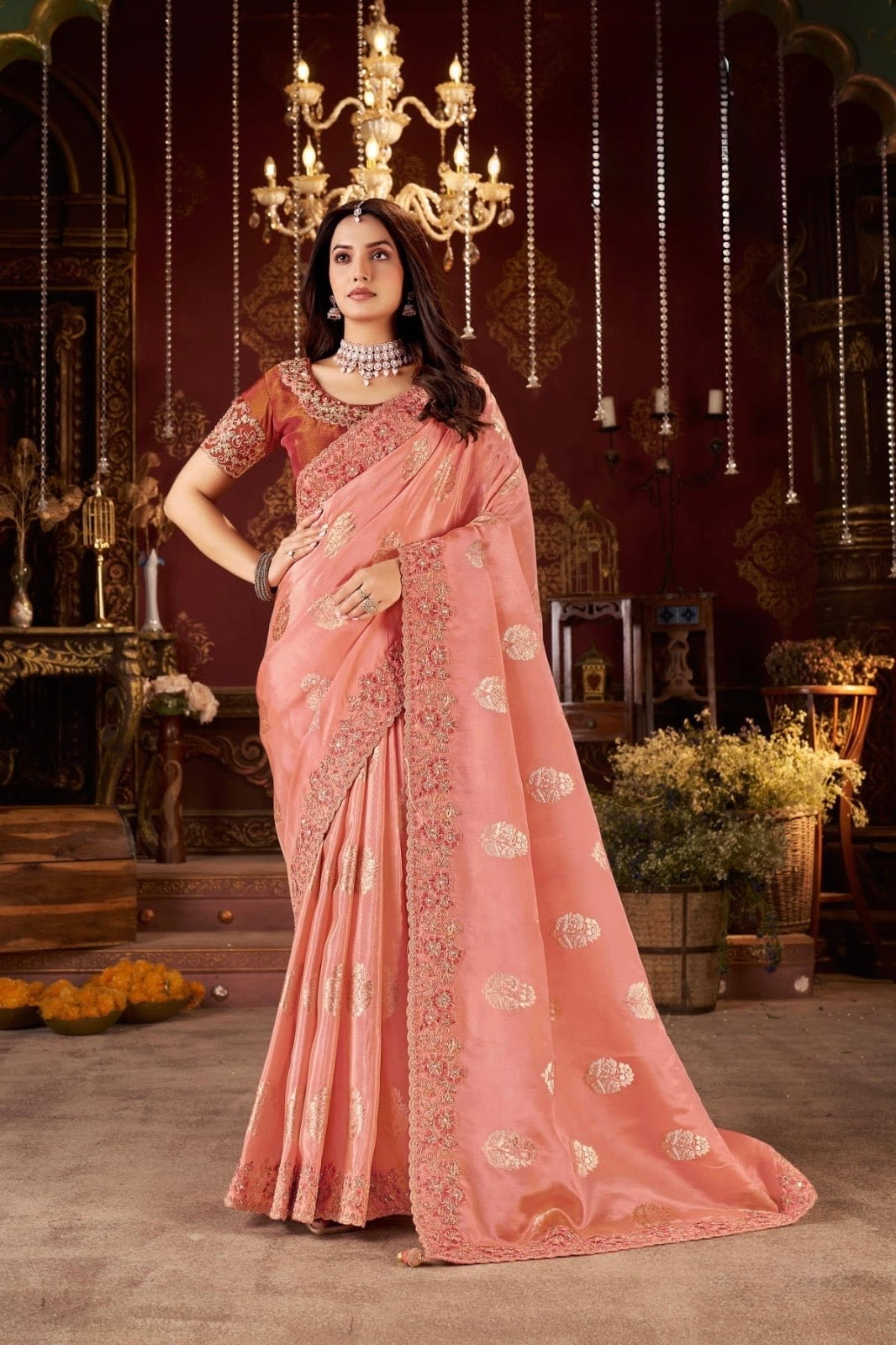 Subhlaxmi Bridal Fancy Saree with Zari Embroidery Border & Designer Blouse