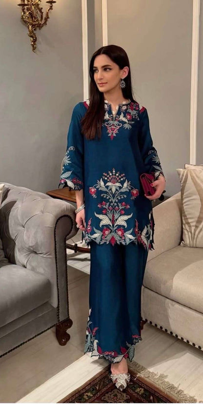 Designer Embroidered French Crepe Co-Ord Set