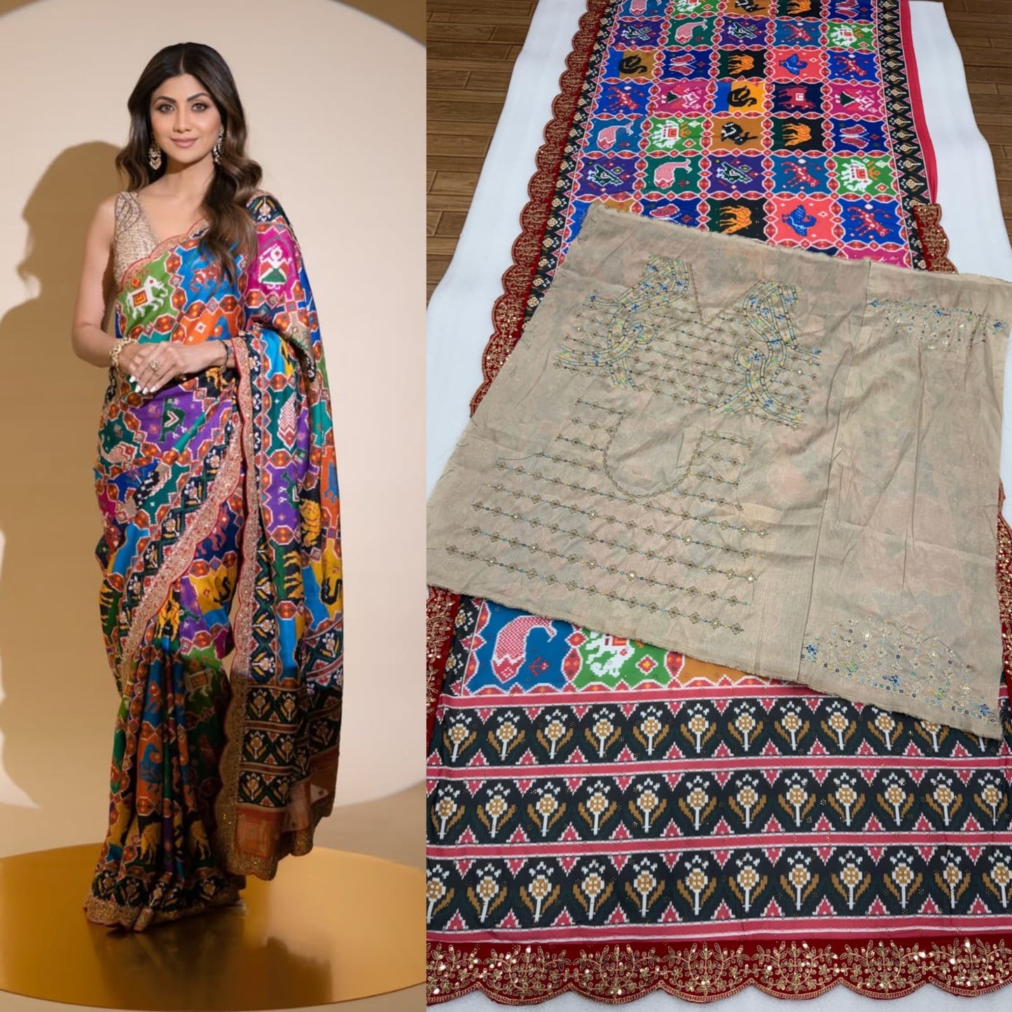 Bollywood Inspired Patola Print Georgette Sequins Saree with Swarovski Work