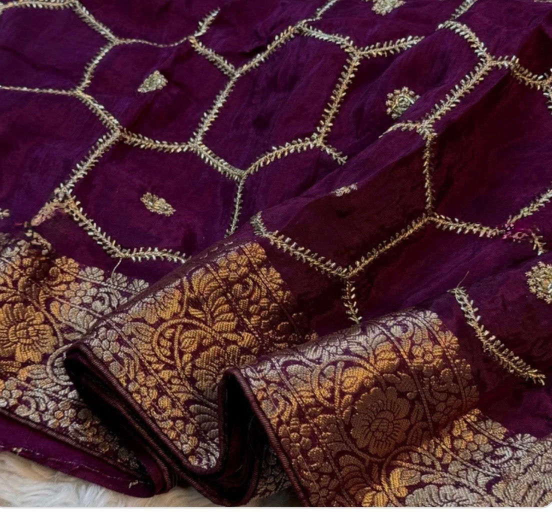Honeycomb Handwork Soft Silk Blend Saree with Zari Border