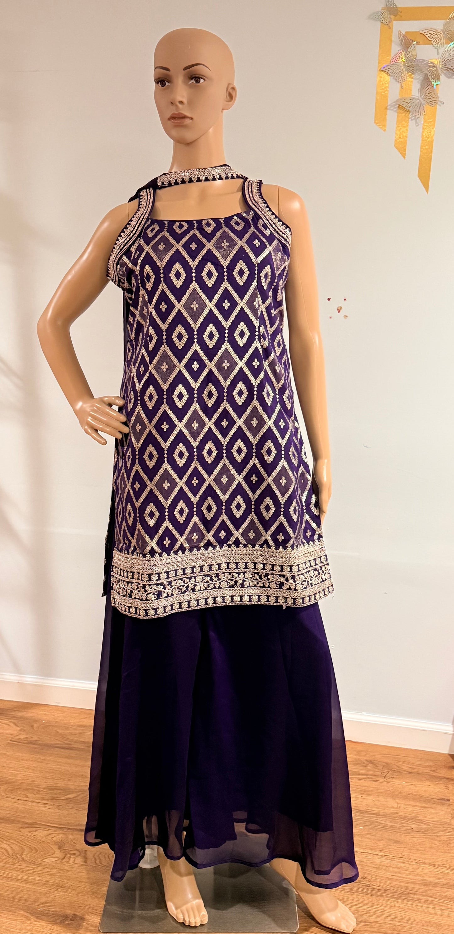 Zari Work Purple Kurti with Palazzos | Elegant Cotton Silk Festive Wear Set”