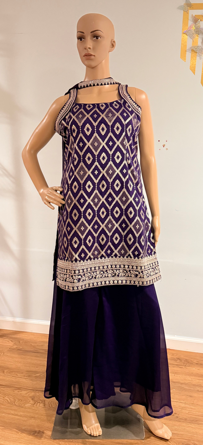 Zari Work Purple Kurti with Palazzos | Elegant Cotton Silk Festive Wear Set”