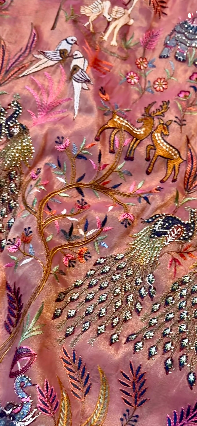 Luxury Peacock Embroidered Saree with Sequin Work & Stitched Blouse