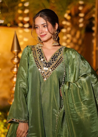 Cosmos Gold Zari Silk Sharara Set with Mirror Work Dupatta