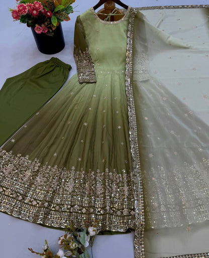 Festive Trending Designer Georgette Gown Set with Sequin Embroidery