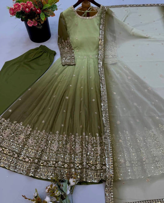 Festive Trending Designer Georgette Gown Set with Sequin Embroidery