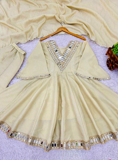 Cosmos Gold Zari Silk Sharara Set with Mirror Work Dupatta