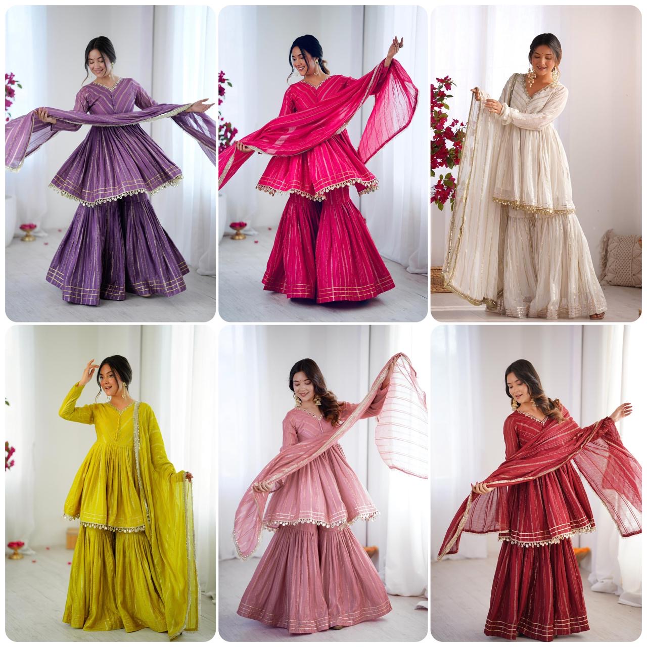 Mal Chanderi Mirror Work Sharara Set