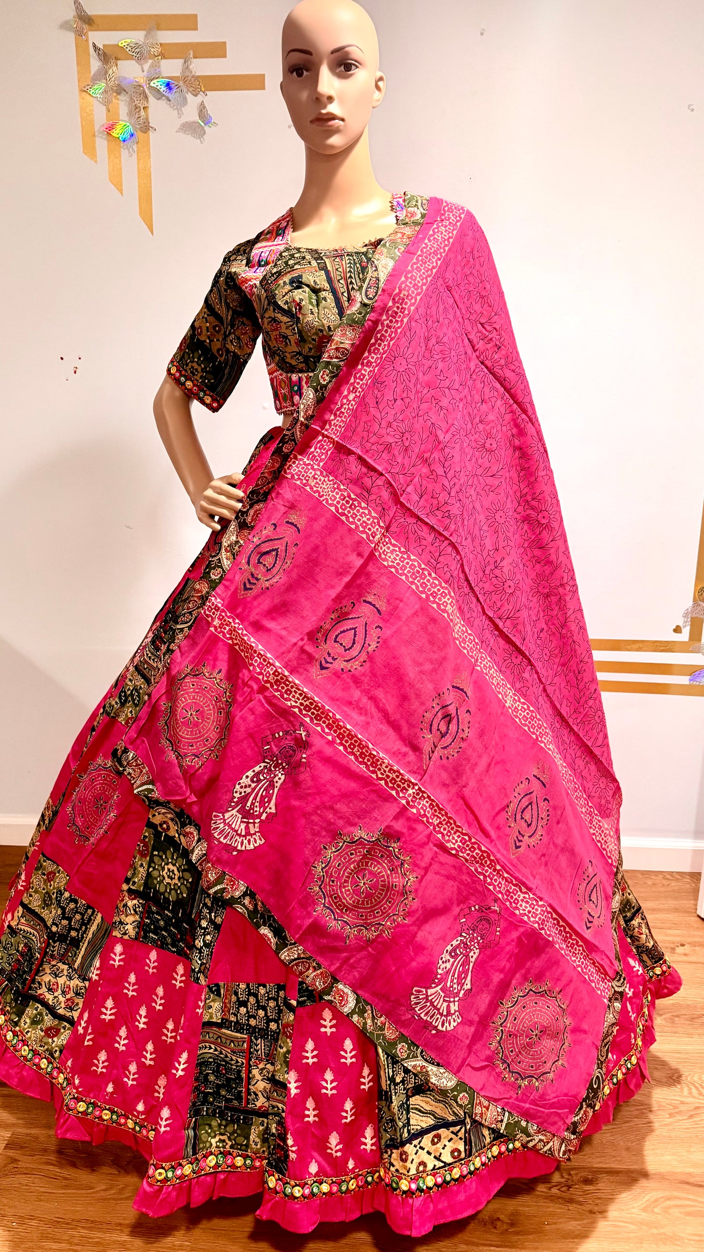 Pure Camric Cotton Lehenga Choli with Mal Cotton Handblock Dupatta – 8 Mtr Flare