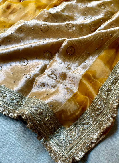 Pure Tissue Silk Meenakari Banarasi Saree in Mustard | Luxury Festive Wear