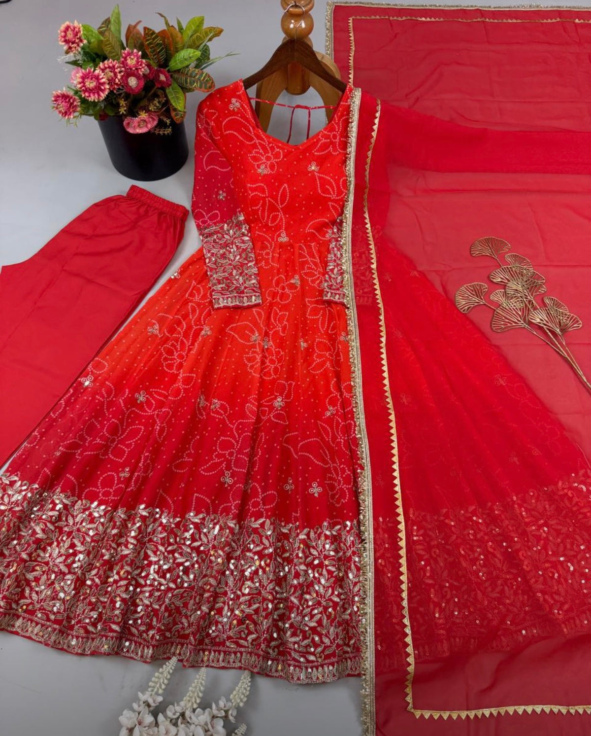 Designer Faux Georgette Embroidered Anarkali Suit Set