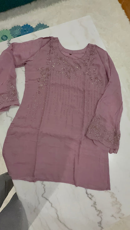 Mauve Embroidered Salwar Suit with Bead and Piping Work