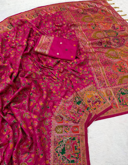 Pure Rajwadi Pashmina Silk Weaving Saree - Hand Dyed Kashmiri Pallu