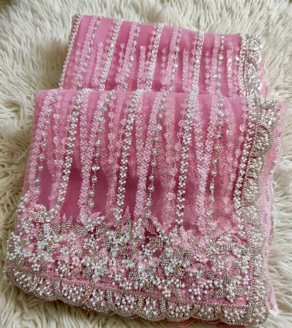 Premium Net Saree with Heavy Pearl & Sequin Embroidery
