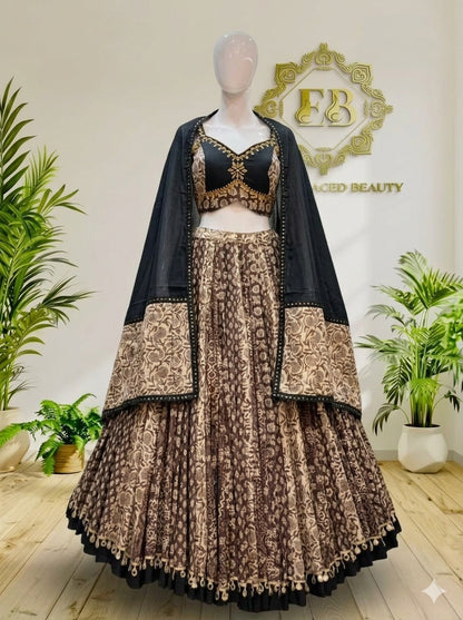 Denim Mirror Work Chaniya Choli Set
