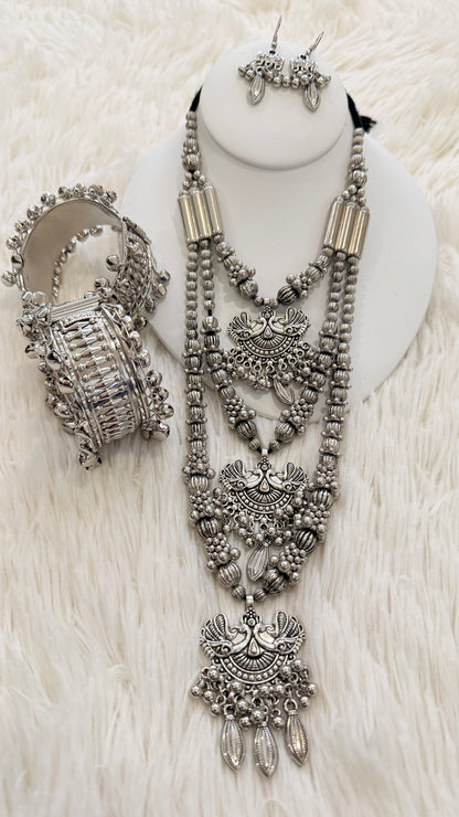 German Silver Peacock Necklace Set with 2 Bangles – Ethnic Jewelry