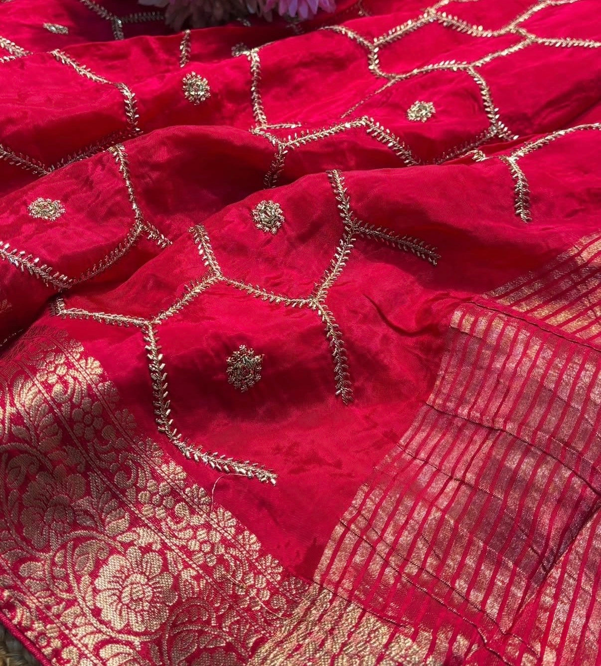 Honeycomb Handwork Soft Silk Blend Saree with Zari Border