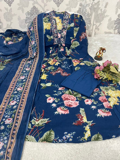 Floral Kurti Pant Dupatta Set