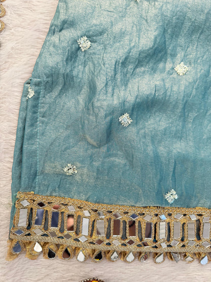 3-Piece Fendy Silk Plazo Set with Mirror Work