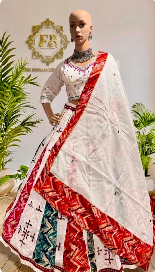 Premium Cotton Mirror Work  Chaniya Choli - 8 Meter Flare Mirror Work Lehenga