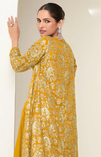 Chinon Silk Embroidered Long Jacket With Palazzo Set