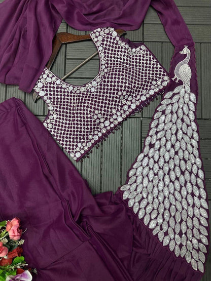 Peacock Embroidered Ready To Wear Saree