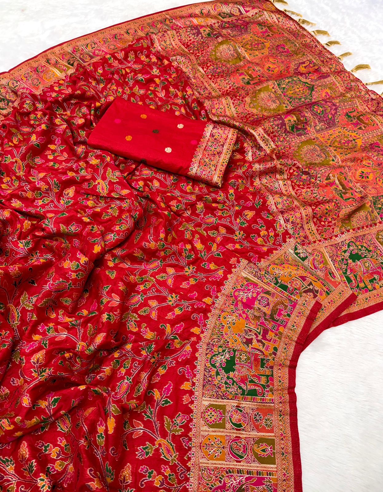 Pure Rajwadi Pashmina Silk Weaving Saree - Hand Dyed Kashmiri Pallu